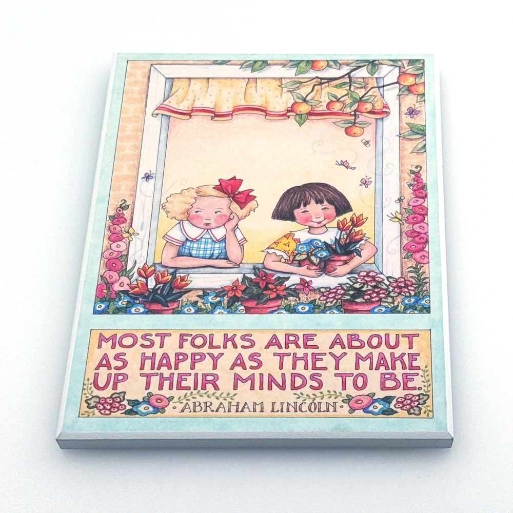 Vintage Mary Engelbreit Colorplak Wall Plaque Abraham Lincoln Happy Quote 1990s